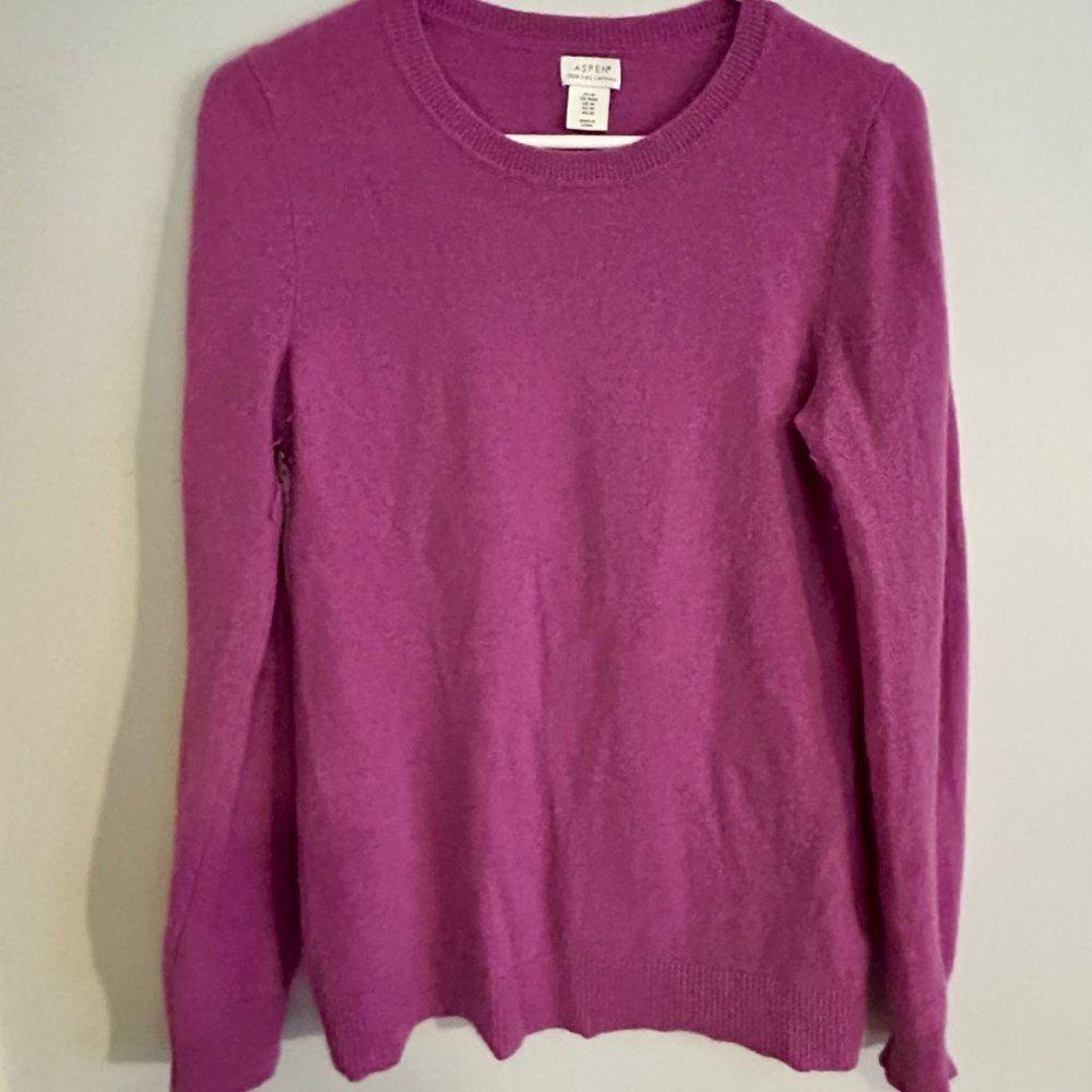 Plum/Pink Aspen Cashmere Crewneck Sweater, Size M